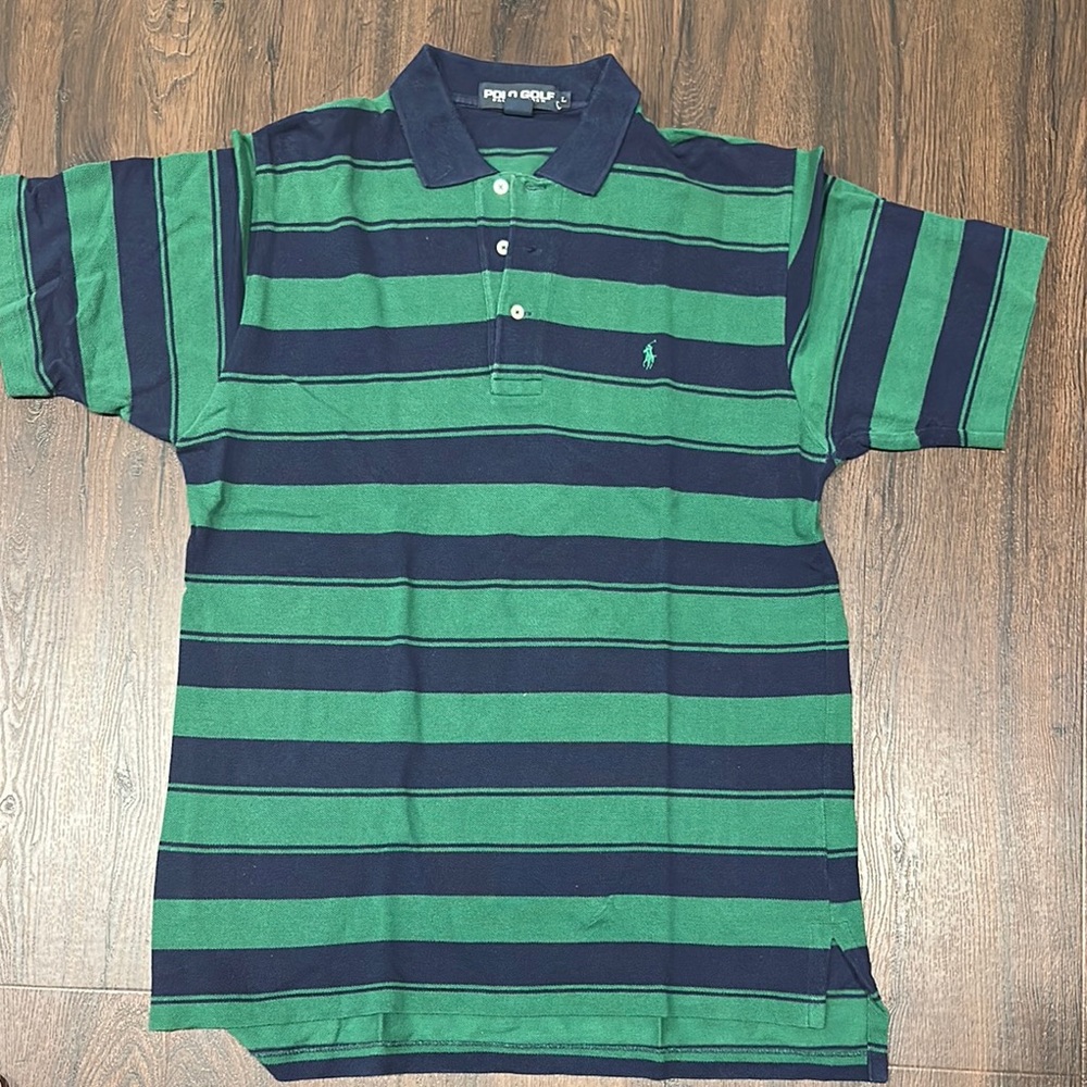 Polo by Ralph Lauren Green and Navy Striped Men's Golf Shirt